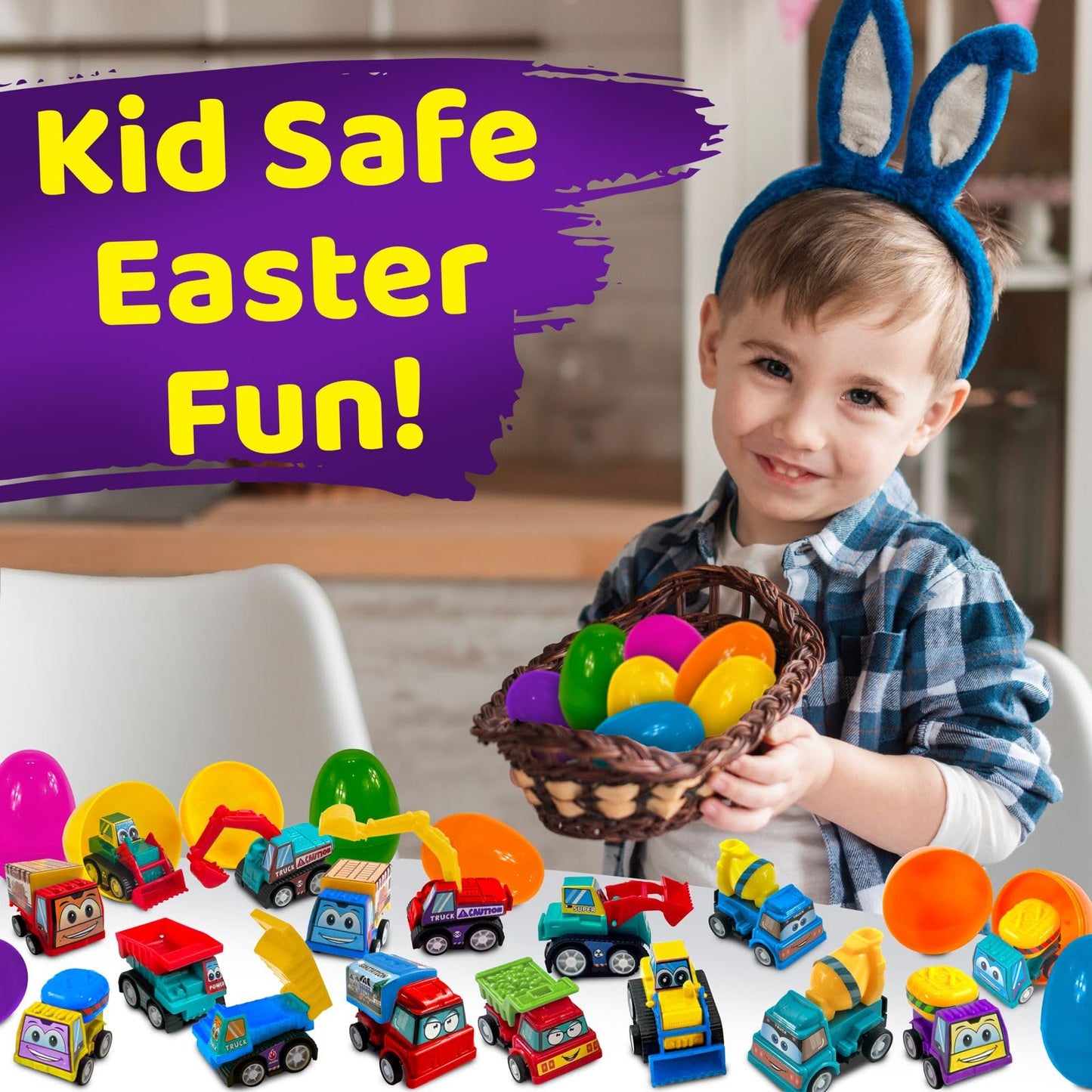 Stargo 16-Pack Colorful Prefilled Easter Eggs with Pull-Back Cars – Bulk Set