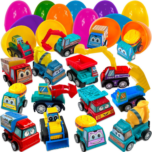 Stargo 16-Pack Colorful Prefilled Easter Eggs with Pull-Back Cars – Bulk Set