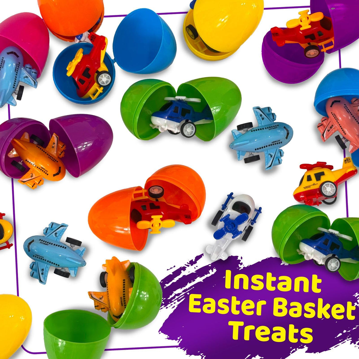 Stargo 16 Pack Colorful Prefilled Easter Eggs with Pull-Back Aircraft Toys | Ready-to-Hide Plastic Eggs for Easter