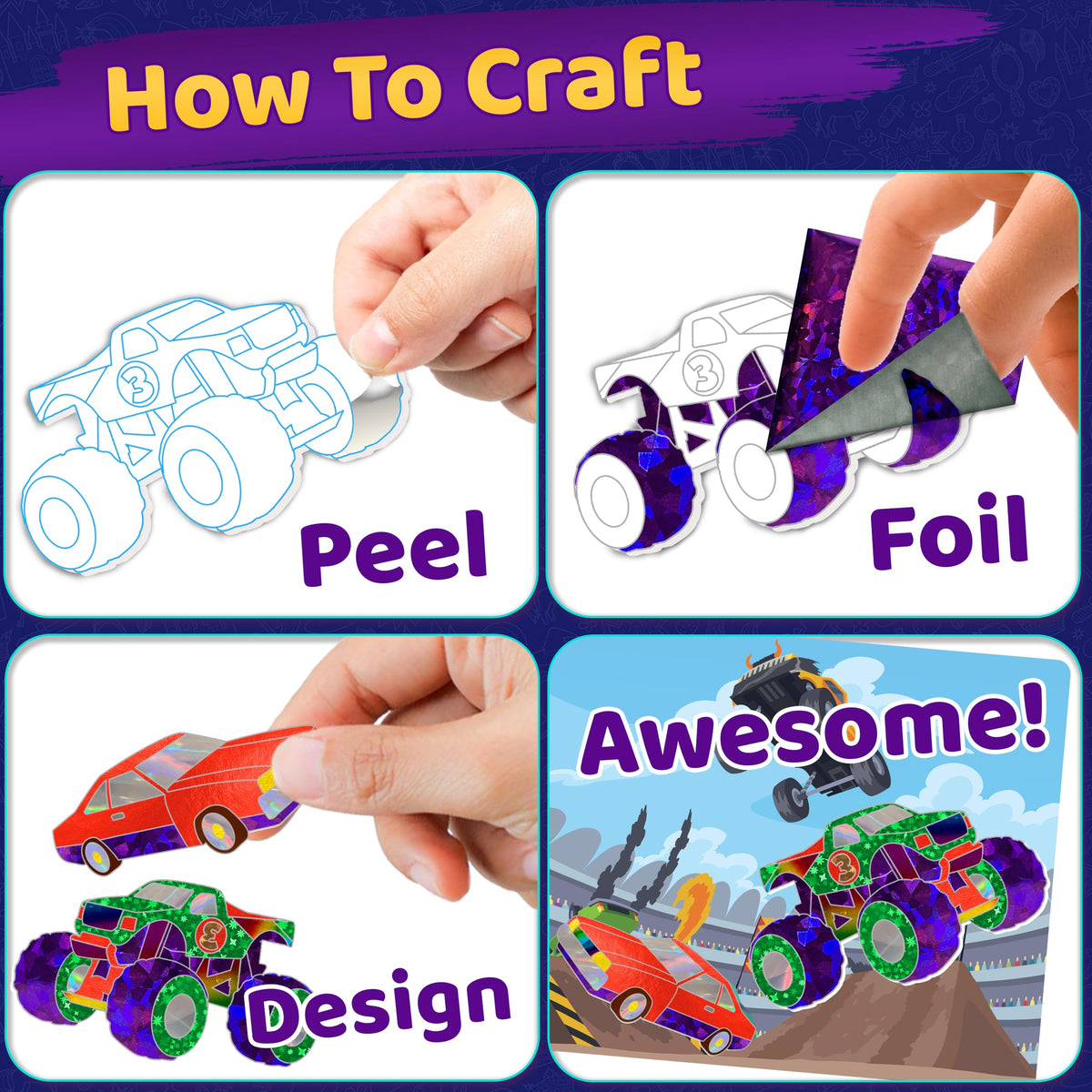 Stargo 2 Pack Foil Art Kit for Kids – Stickers & Foil Sheets, Ages 4-8