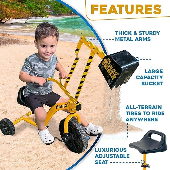 Stargo Kids Excavator Sand Digger Tricycle – Pedal-Powered Ride-On Toy
