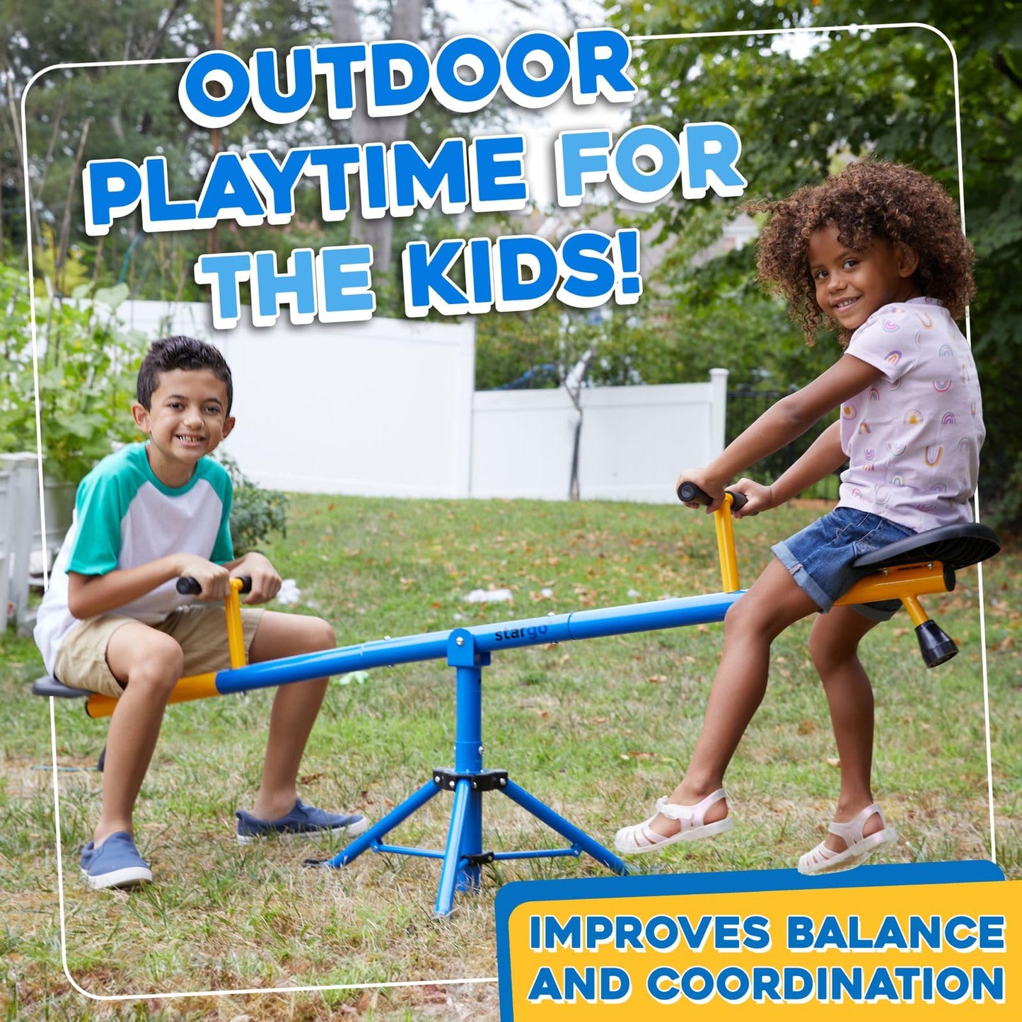 Stargo Swivel Teeter Totter – Indoor/Outdoor 2–12 Years, 360° Seesaw Frame