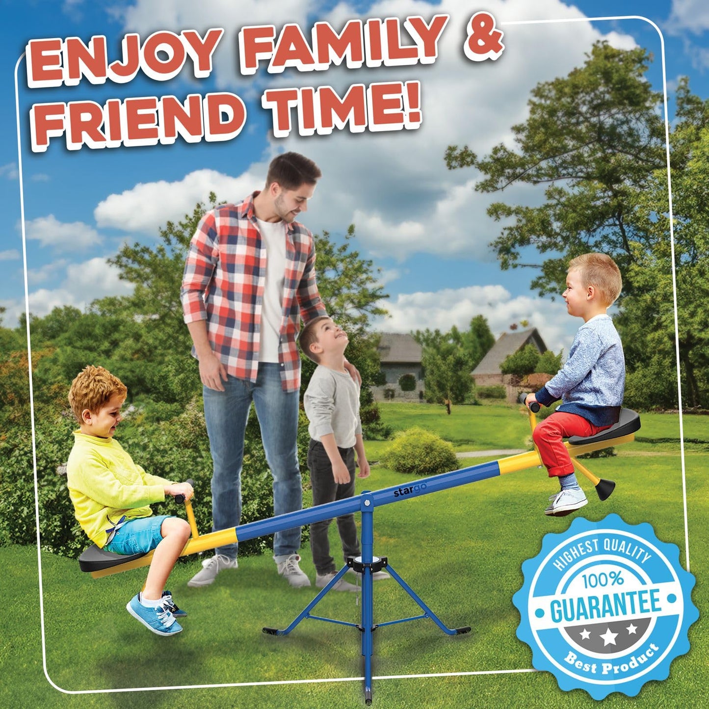 Stargo Swivel Teeter Totter – Indoor/Outdoor 2–12 Years, 360° Seesaw Frame