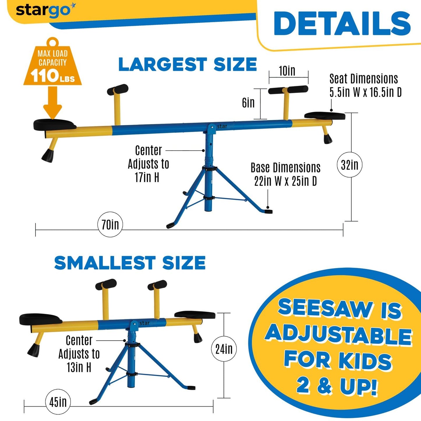 Stargo Swivel Teeter Totter – Indoor/Outdoor 2–12 Years, 360° Seesaw Frame