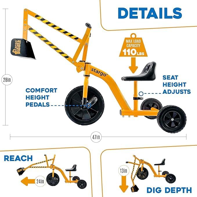 Stargo Kids Excavator Sand Digger Tricycle – Pedal-Powered Ride-On Toy