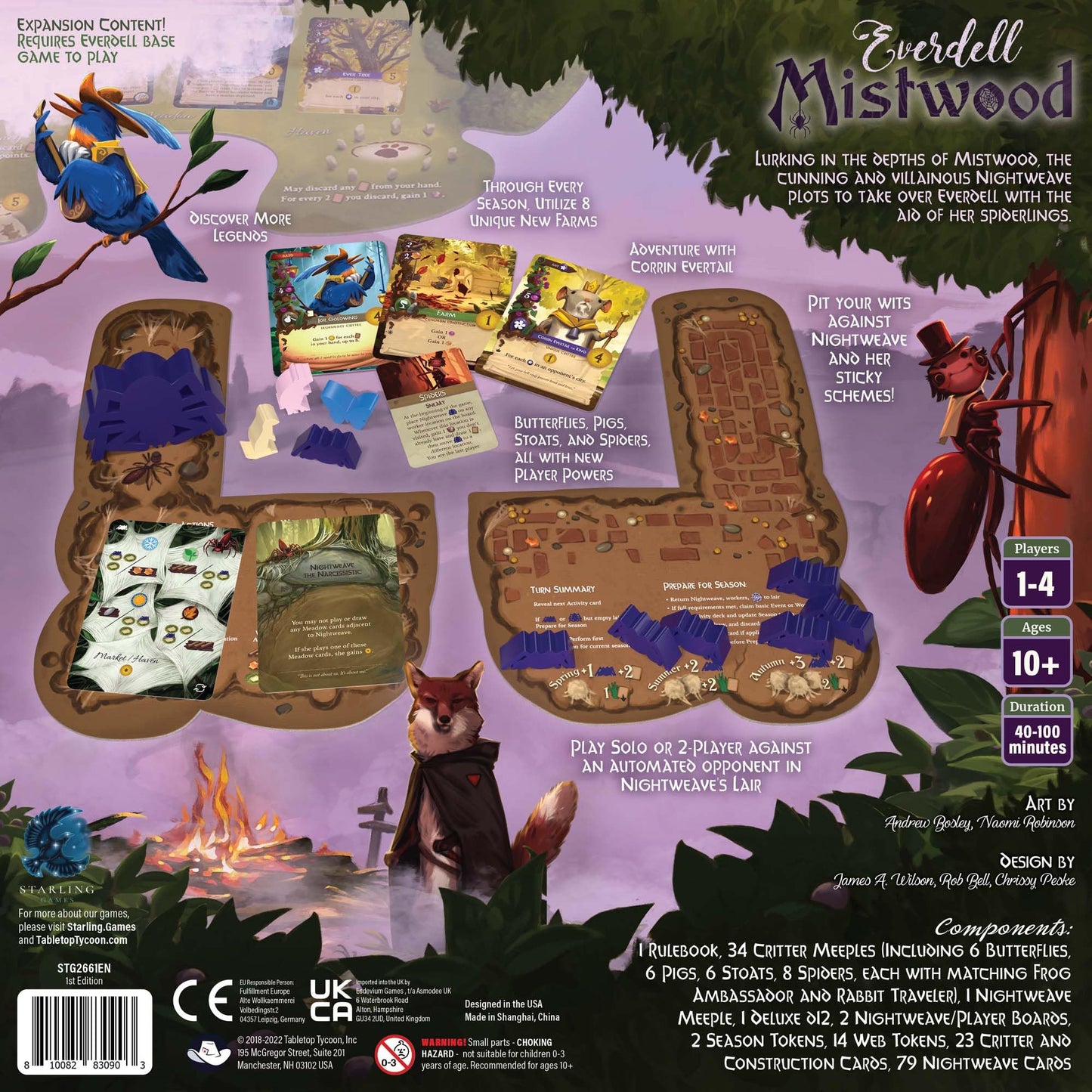 Everdell Mistwood Expansion | Solo & 2-Player Modes, AI Nightweave, New Critter Meeples | Starling Games