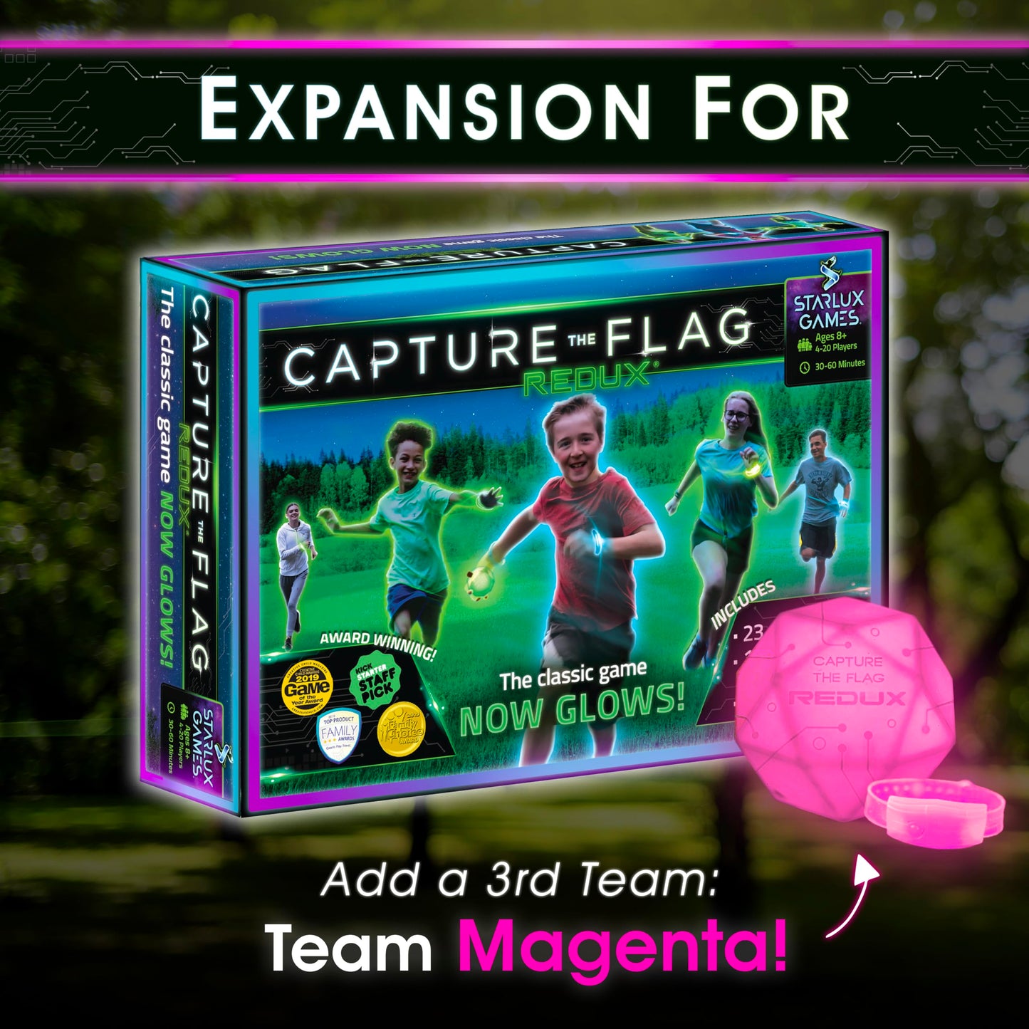 Starlux Games Capture The Flag Redux: Magenta 3-Team Expansion – Glow in the Dark Outdoor Play
