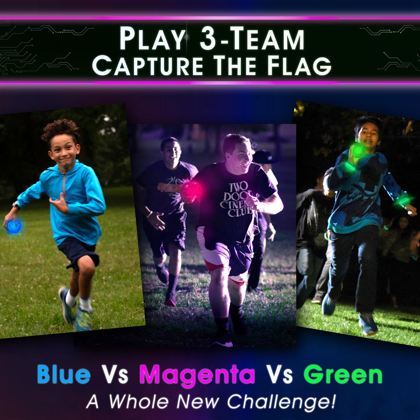 Starlux Games Capture The Flag Redux: Magenta 3-Team Expansion – Glow in the Dark Outdoor Play