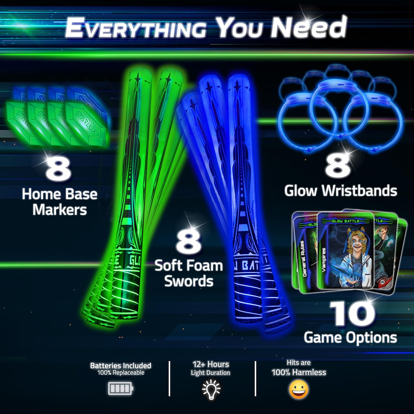 Starlux Glow Battle: Light-Up Sword Game for 2-8 Players | Outdoor Glow Fun (Ages 8+)