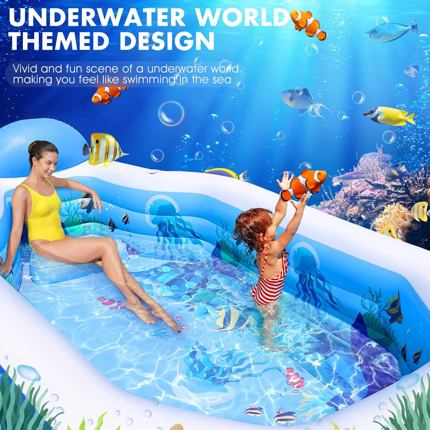 StarOcean Inflatable Pool with Canopy – Large Family Pool 118x75x22 in