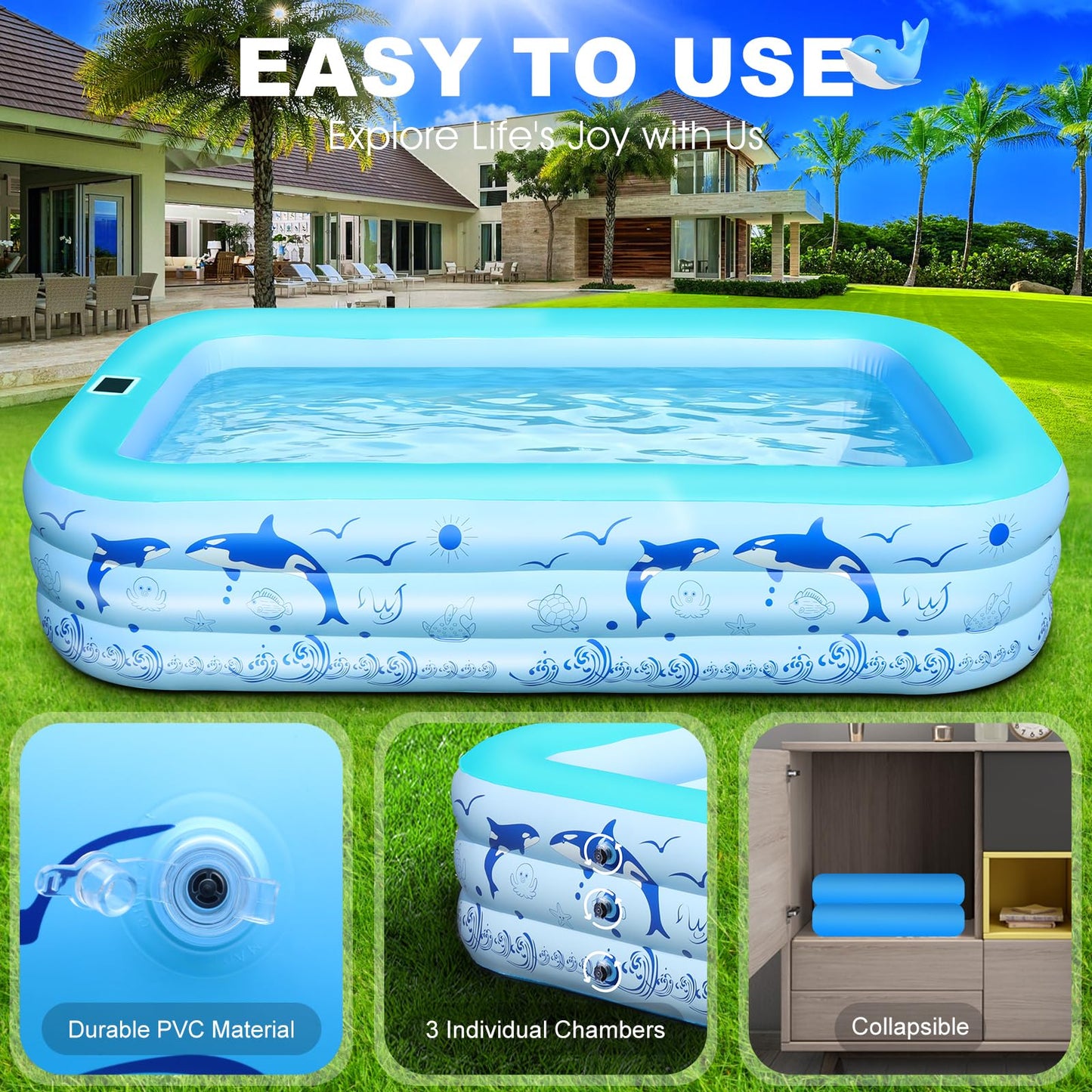 StarOcean 2026 Upgrade Inflatable Pool with Lights for Adults