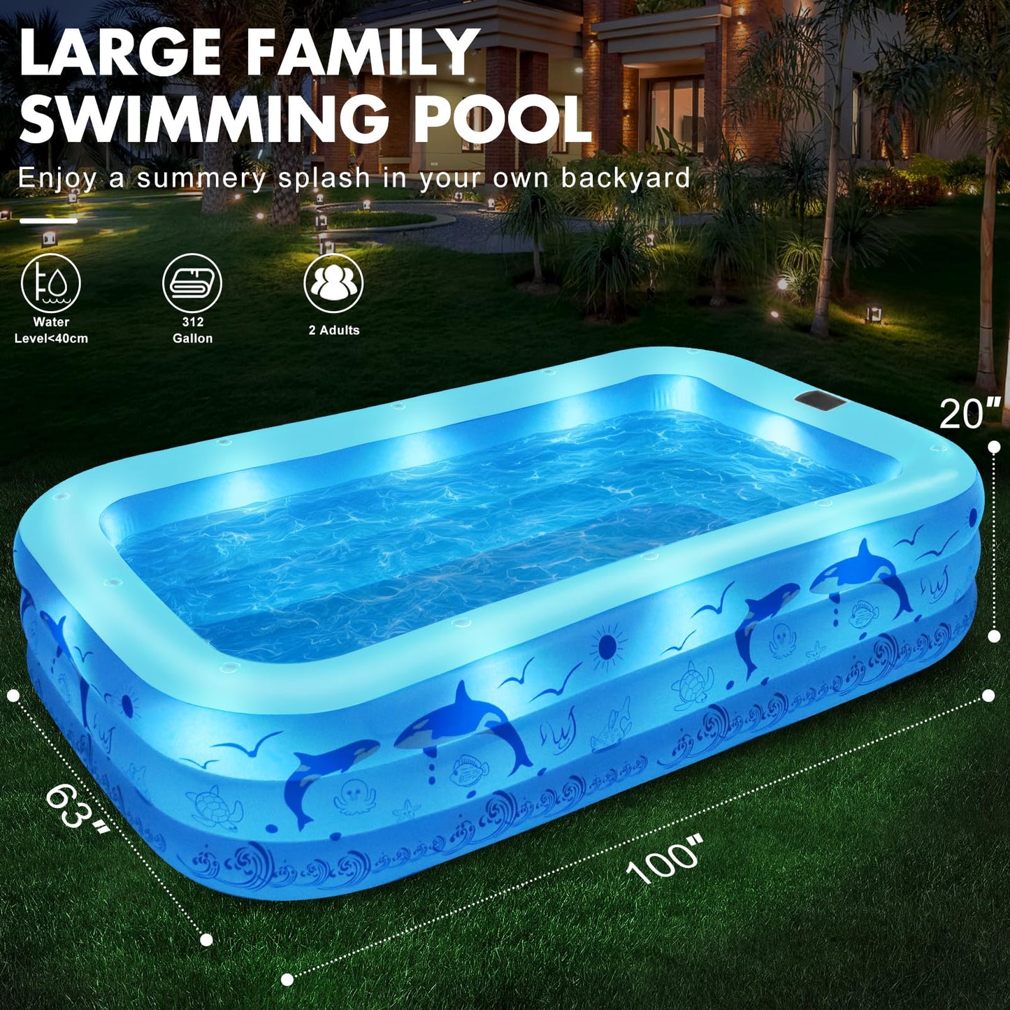 StarOcean 2026 Upgrade Inflatable Pool with Lights for Adults