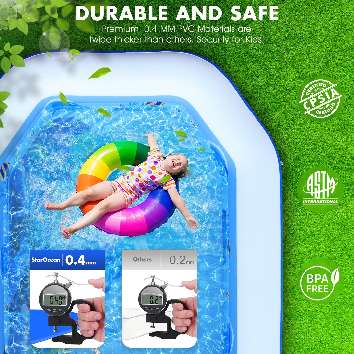 StarOcean Inflatable Pool with Canopy – Large Family Pool 118x75x22 in