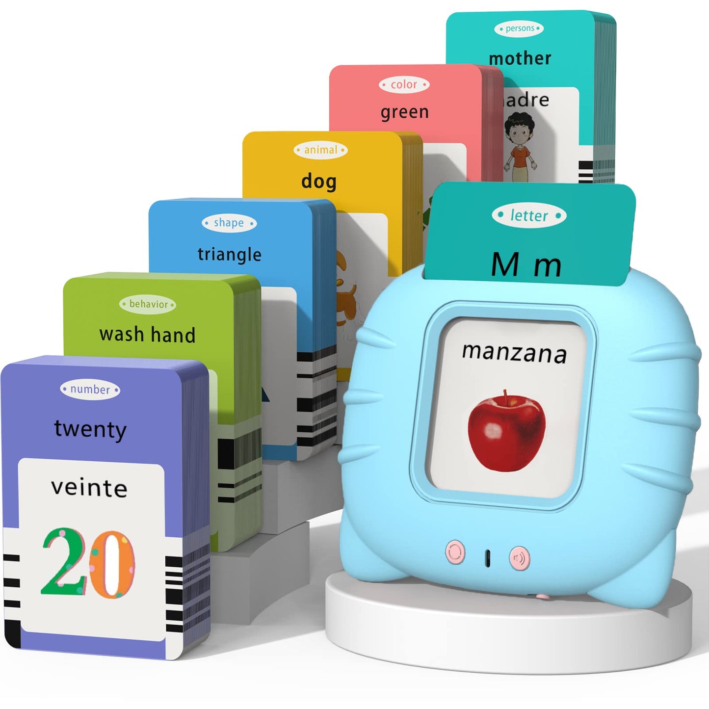 Startcan Bilingual Flash Cards for Toddlers – Spanish & English Talking Cards, 258 Cards, 516 Words (Blue)