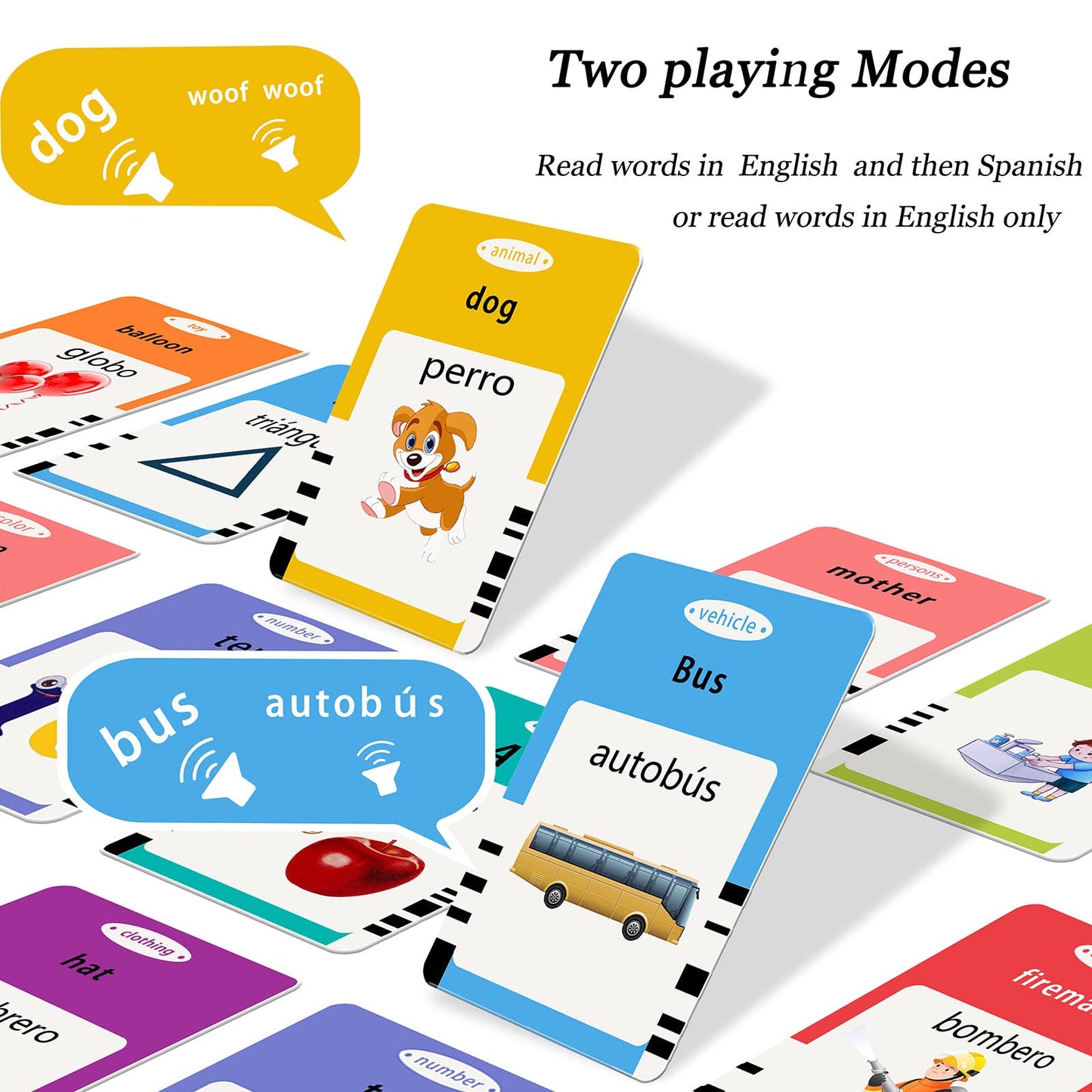 Startcan Spanish & English Talking Flash Cards for Toddlers — Bilingual Audio Cards, 258 Cards, 516 Words (Pink)
