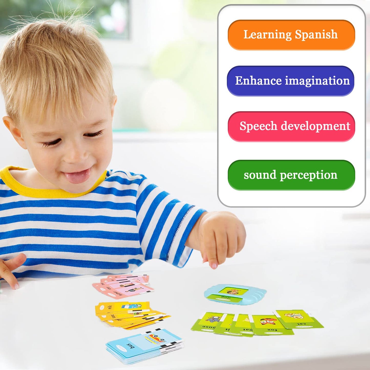 Startcan Bilingual Flash Cards for Toddlers – Spanish & English Talking Cards, 258 Cards, 516 Words (Blue)