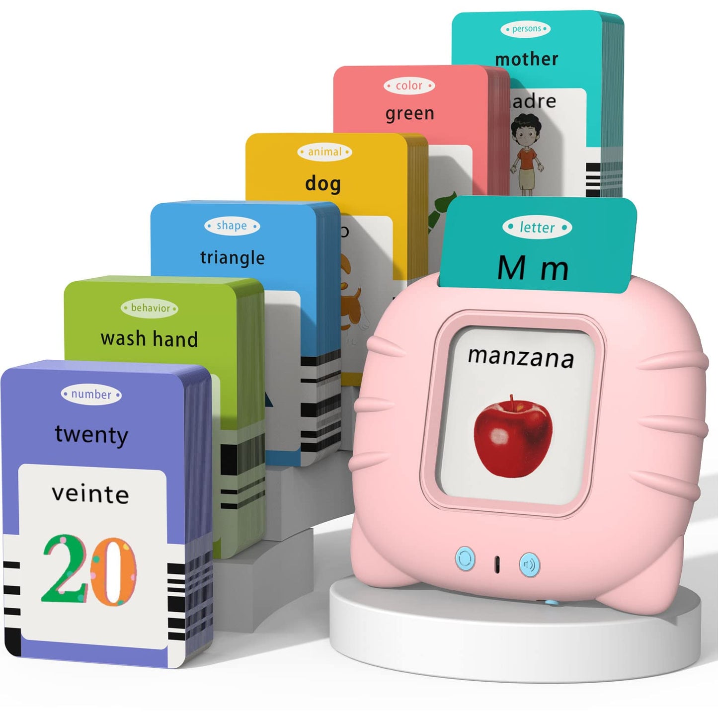 Startcan Spanish & English Talking Flash Cards for Toddlers — Bilingual Audio Cards, 258 Cards, 516 Words (Pink)