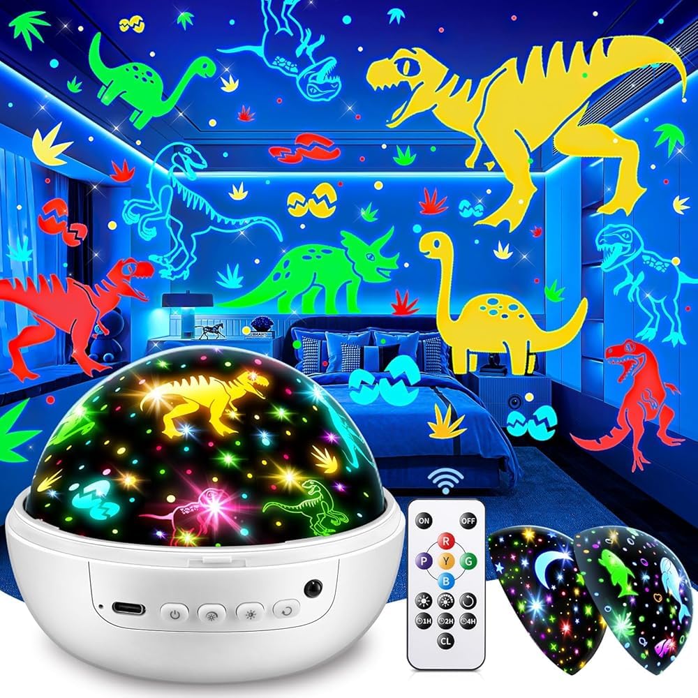 Staryou Dinosaur Projector Toy for Kids 2-7 — 3 Films, 93 Light Effects, Remote