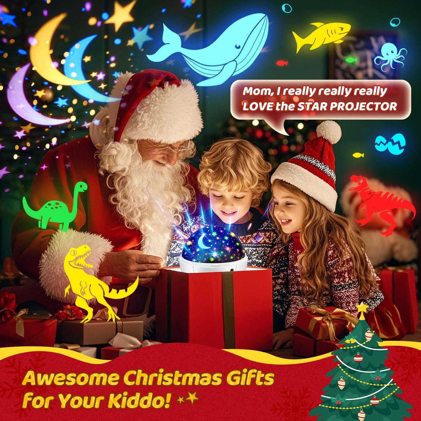 Staryou Dinosaur Projector Toy for Kids 2-7 — 3 Films, 93 Light Effects, Remote