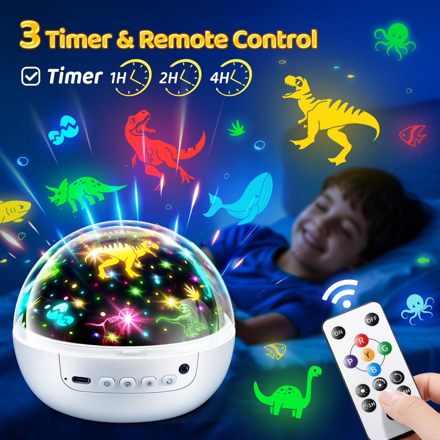Staryou Dinosaur Projector Toy for Kids 2-7 — 3 Films, 93 Light Effects, Remote
