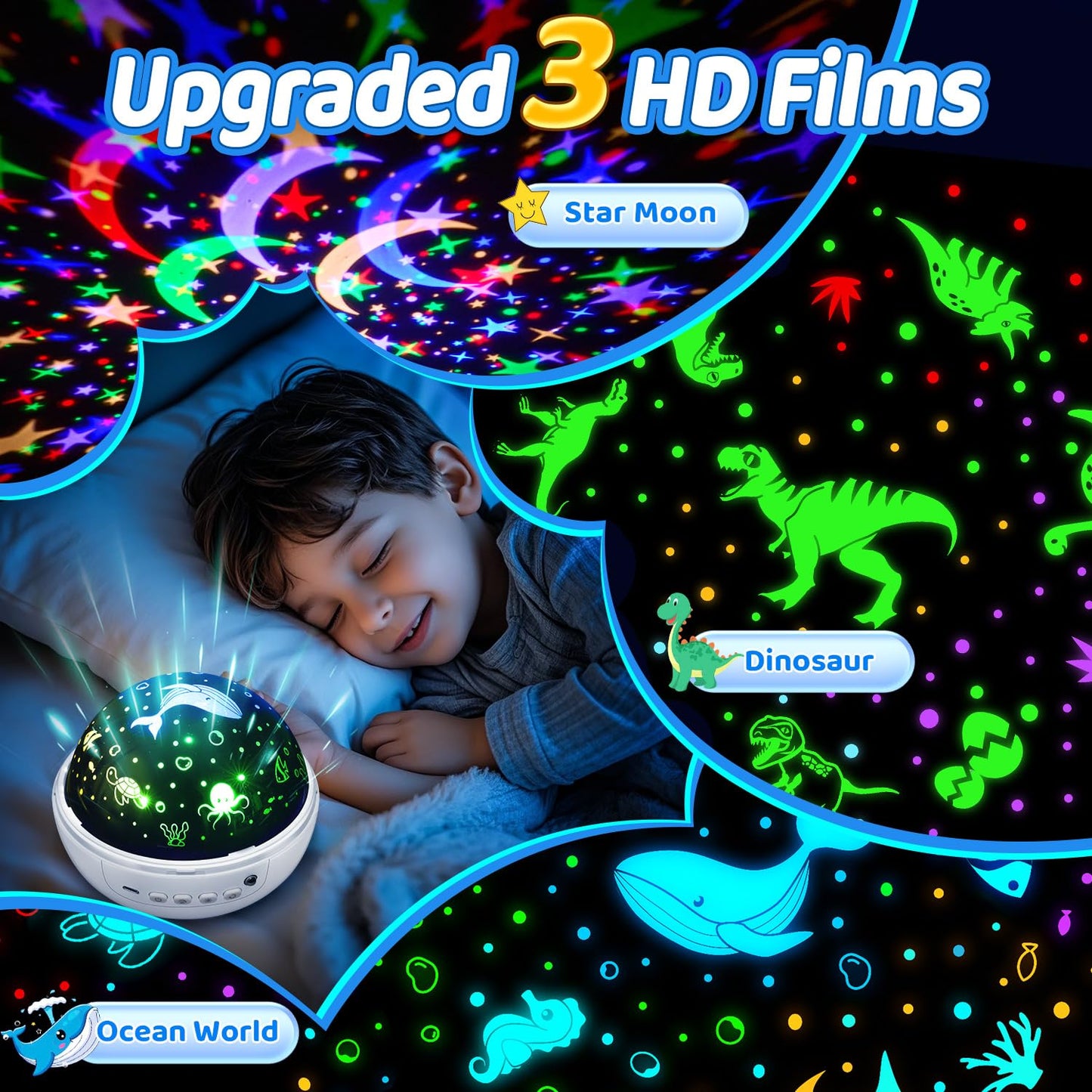 Staryou Dinosaur Projector Toy for Kids 2-7 — 3 Films, 93 Light Effects, Remote