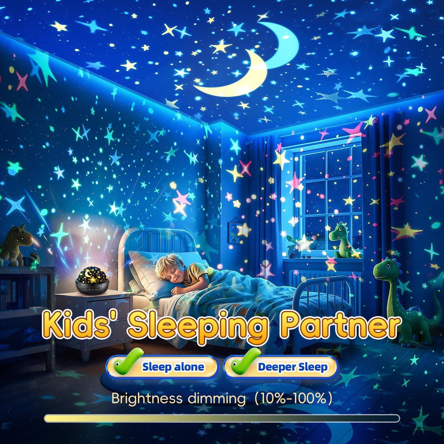 Staryou 7-in-1 Dinosaur Night Light Toy for Kids 3-5 | Remote, 3 Films, 93 Effects