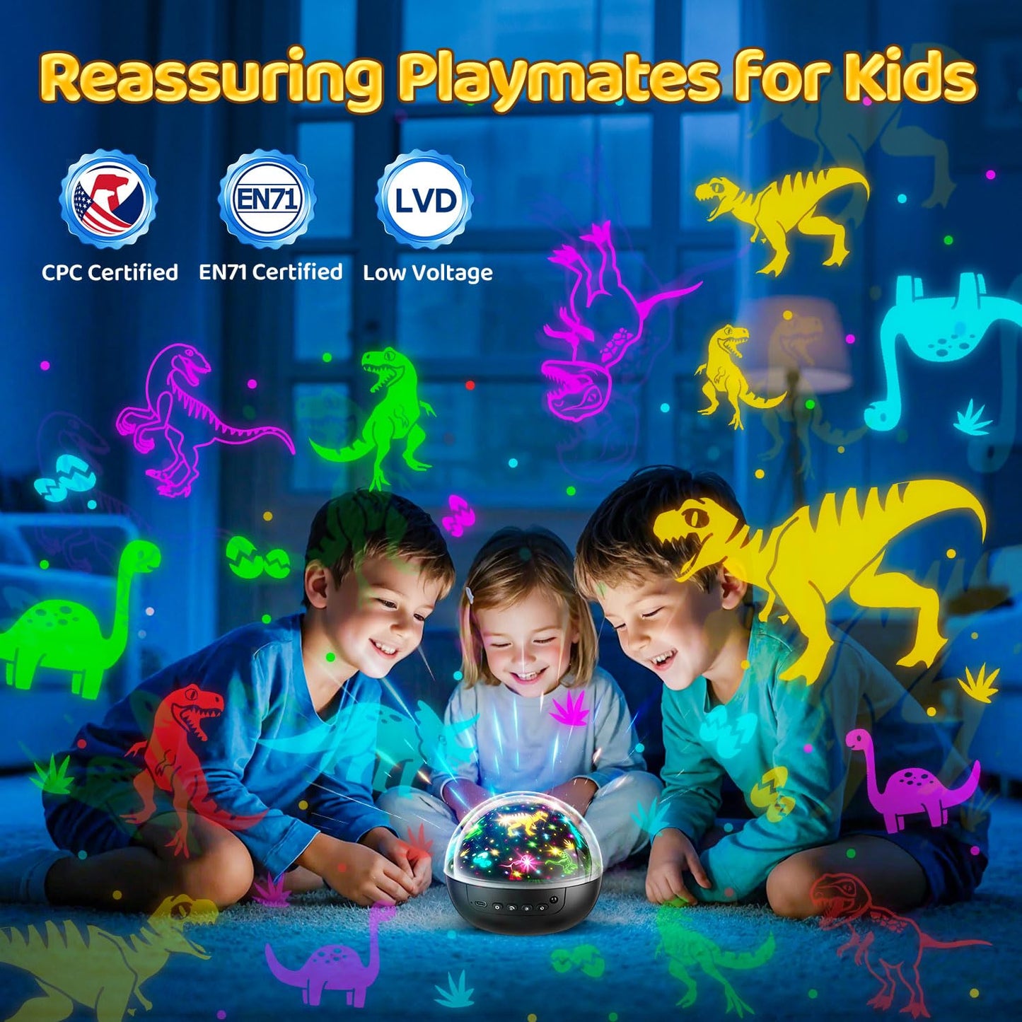 Staryou 7-in-1 Dinosaur Night Light Toy for Kids 3-5 | Remote, 3 Films, 93 Effects
