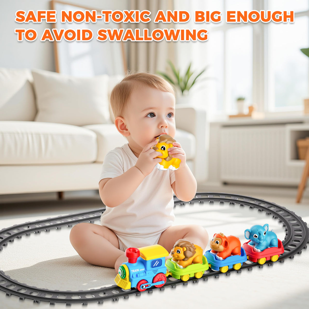 Stay Fun Train Set for Toddlers – Steam, Music & Lights with 3 Animal Cars