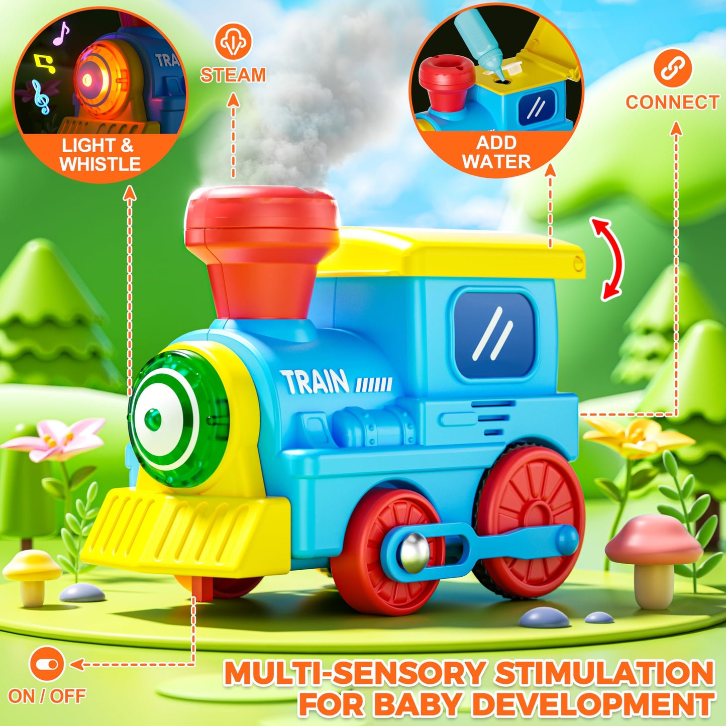 Stay Fun Train Set for Toddlers – Steam, Music & Lights with 3 Animal Cars