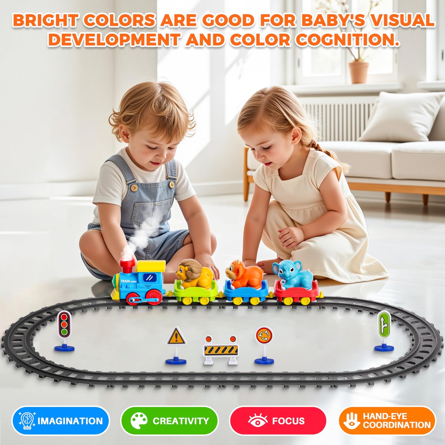 Stay Fun Train Set for Toddlers – Steam, Music & Lights with 3 Animal Cars