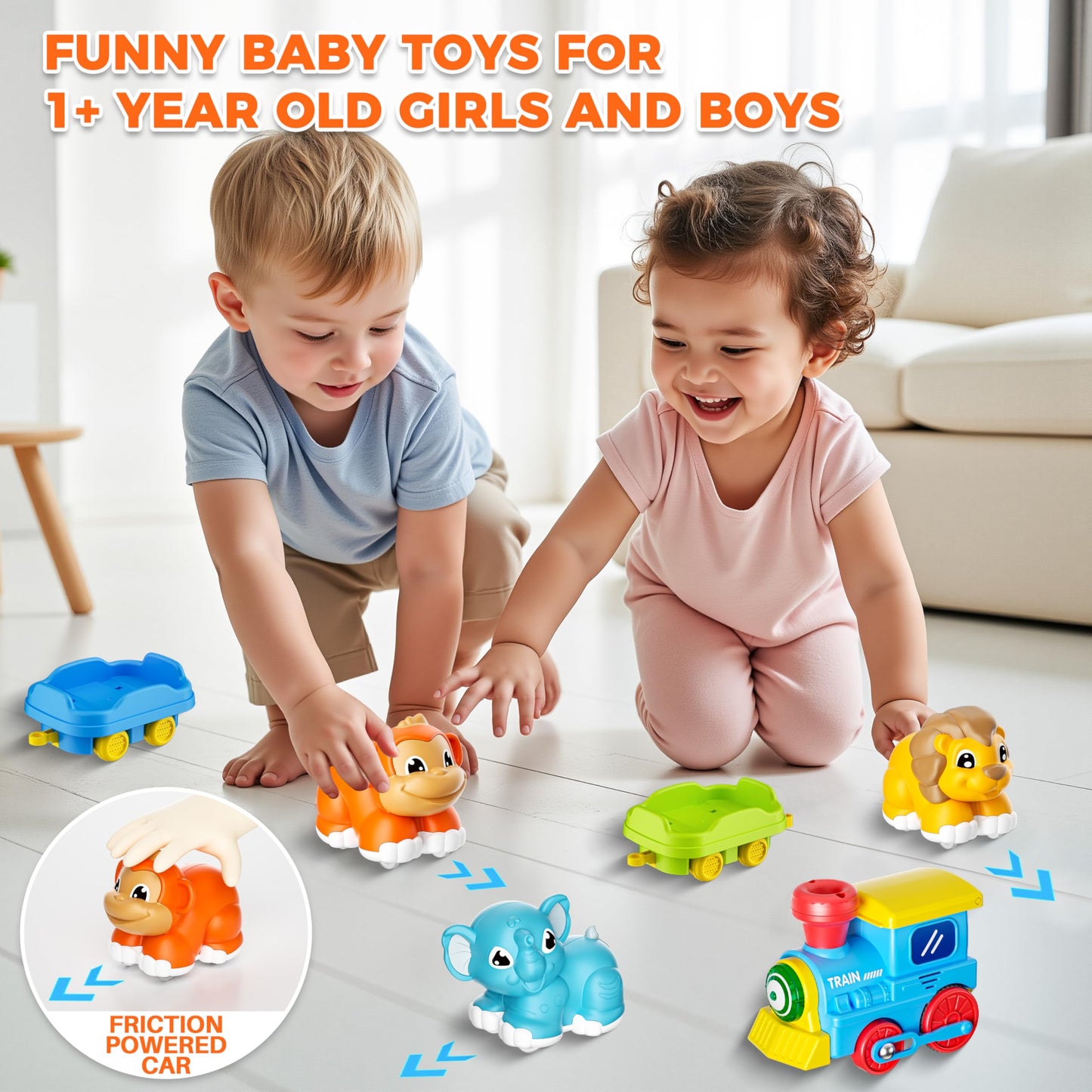 Stay Fun Train Set for Toddlers – Steam, Music & Lights with 3 Animal Cars