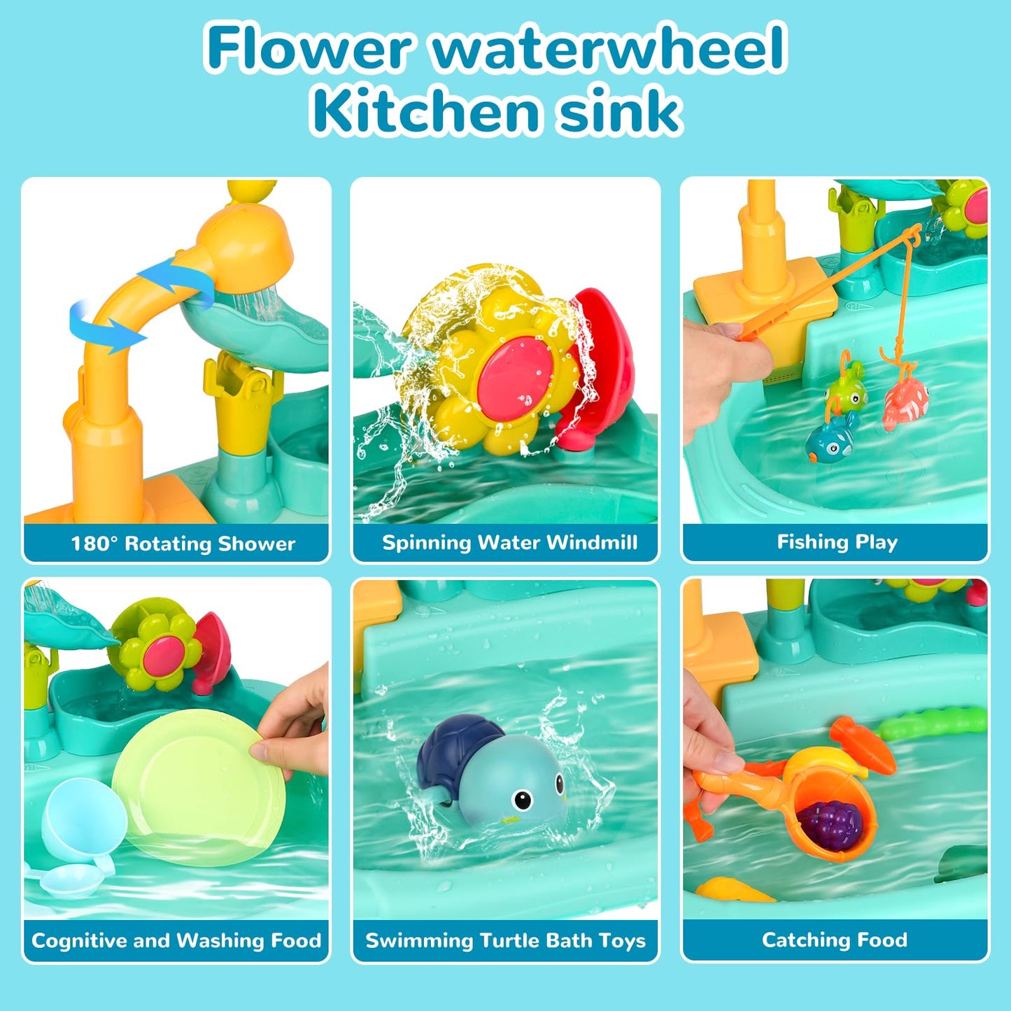 STBEIMEIMY Kids Play Sink with Running Water – 2-in-1 Water Table & Kitchen Sensory Toy