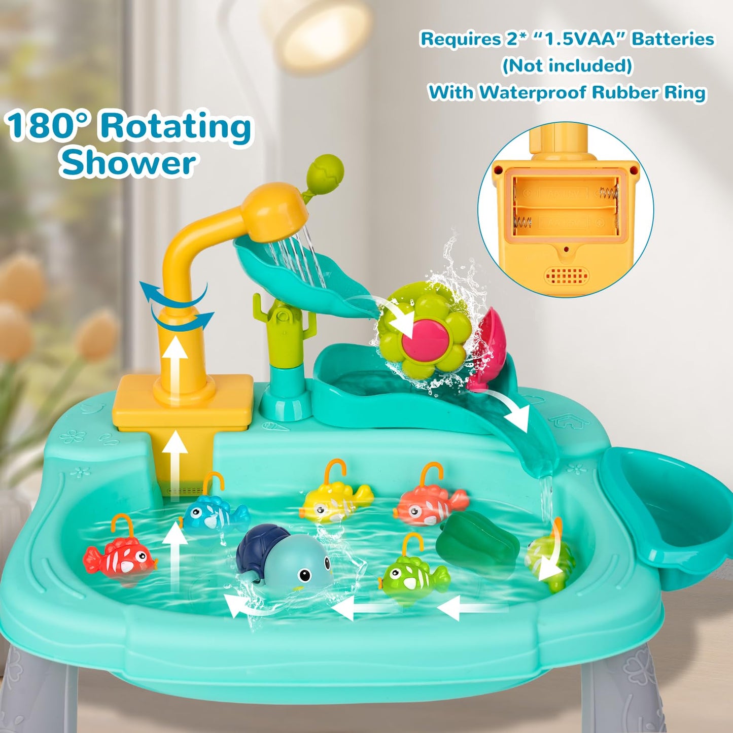STBEIMEIMY Kids Play Sink with Running Water – 2-in-1 Water Table & Kitchen Sensory Toy