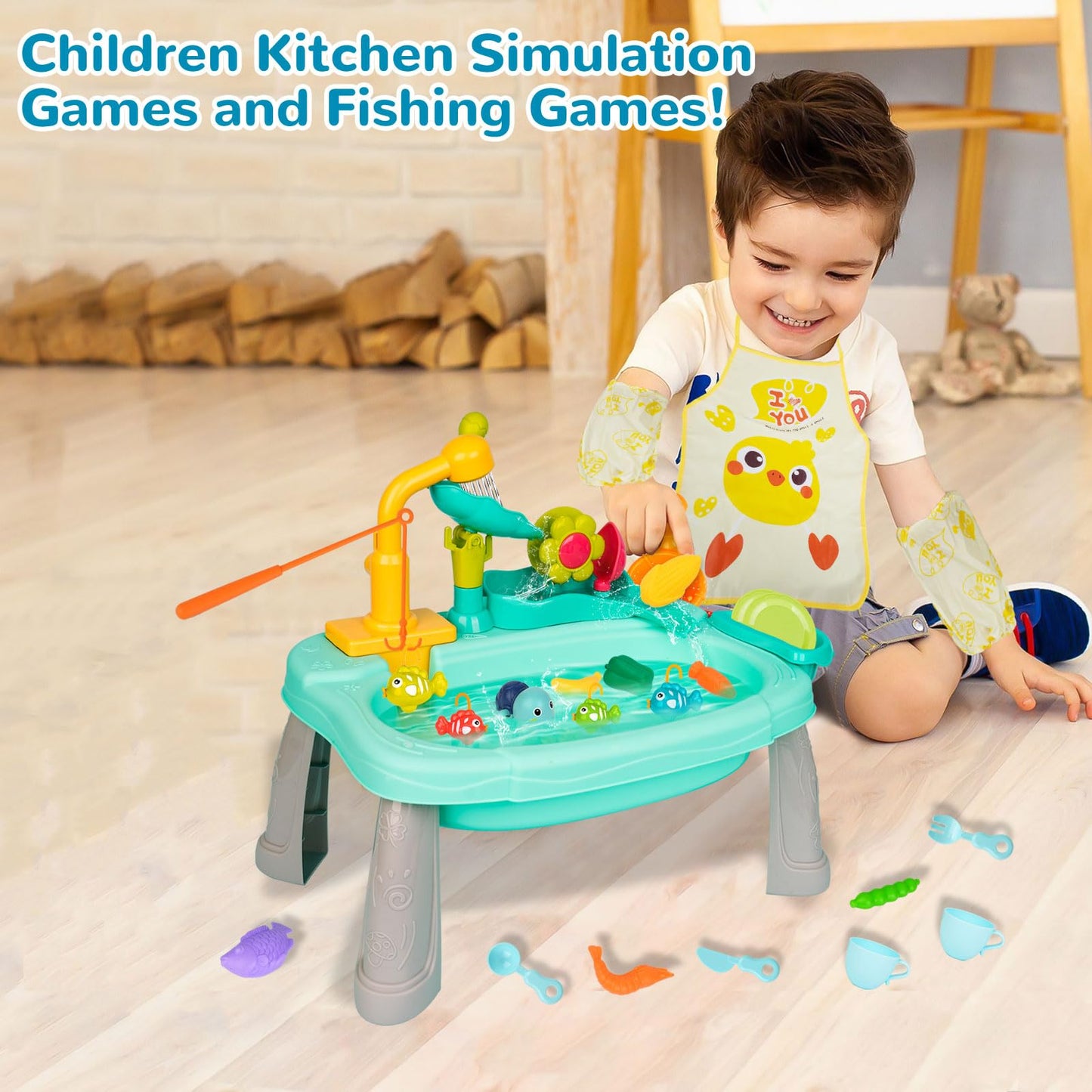 STBEIMEIMY Kids Play Sink with Running Water – 2-in-1 Water Table & Kitchen Sensory Toy