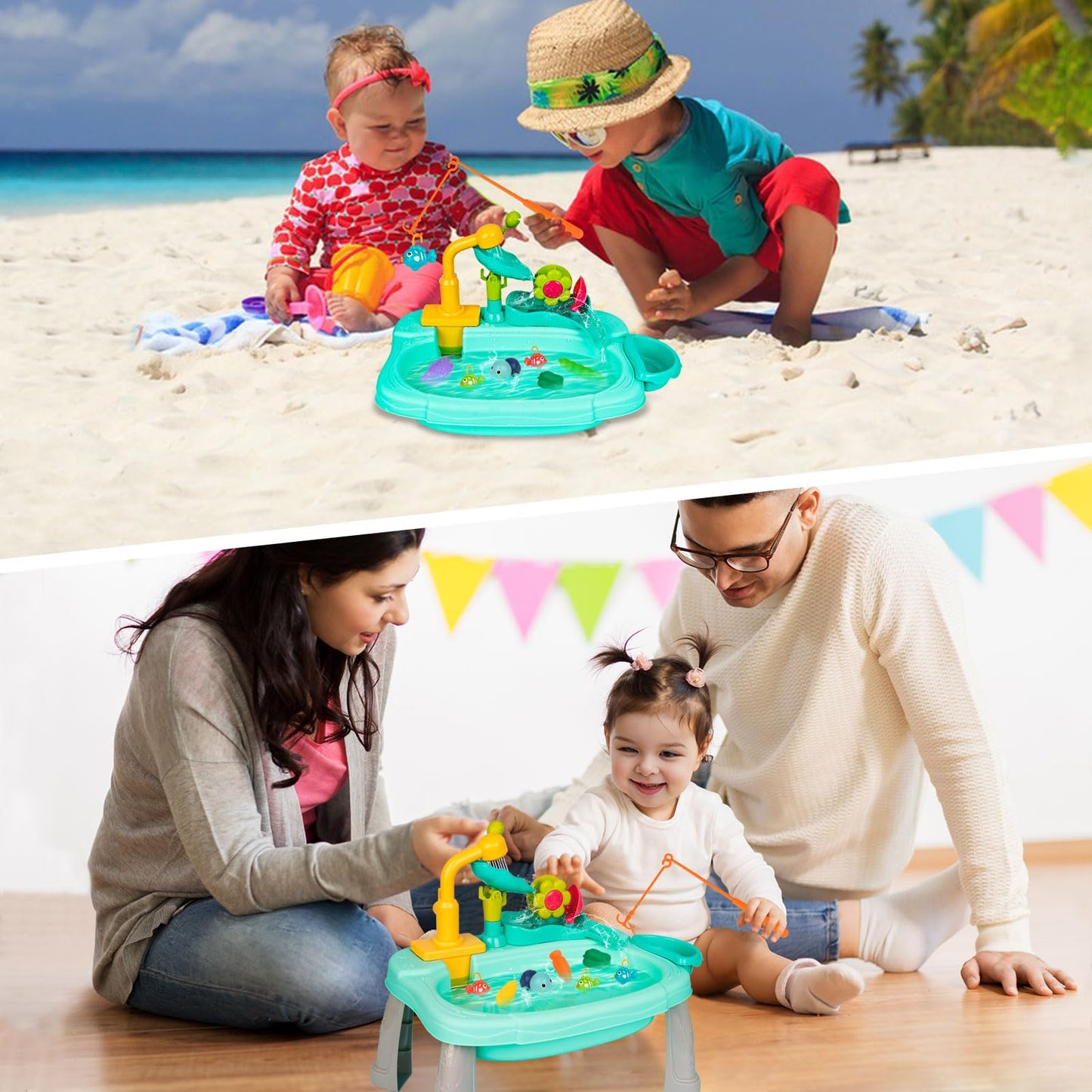 STBEIMEIMY Kids Play Sink with Running Water – 2-in-1 Water Table & Kitchen Sensory Toy