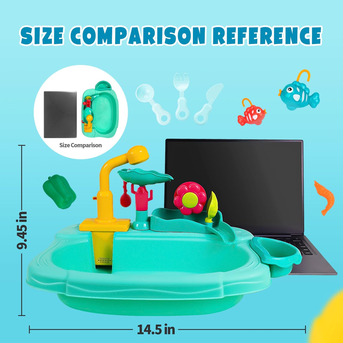 STBEIMEIMY Kids Play Sink with Running Water – 2-in-1 Water Table & Kitchen Sensory Toy
