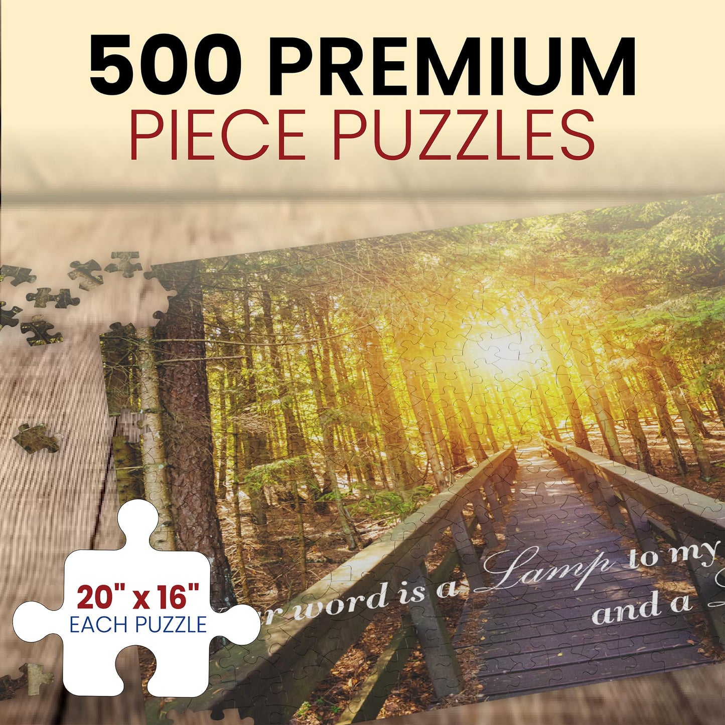 Steadfast Selections Christian Puzzles for Adults - 500-Piece 4-in-1 Bible Verse Jigsaw Set