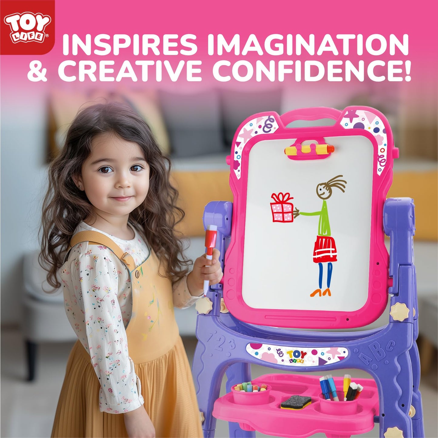 STEAM Life Art Easel for Kids - Double-Sided 4-in-1 with Magnetic Board & Chalkboard