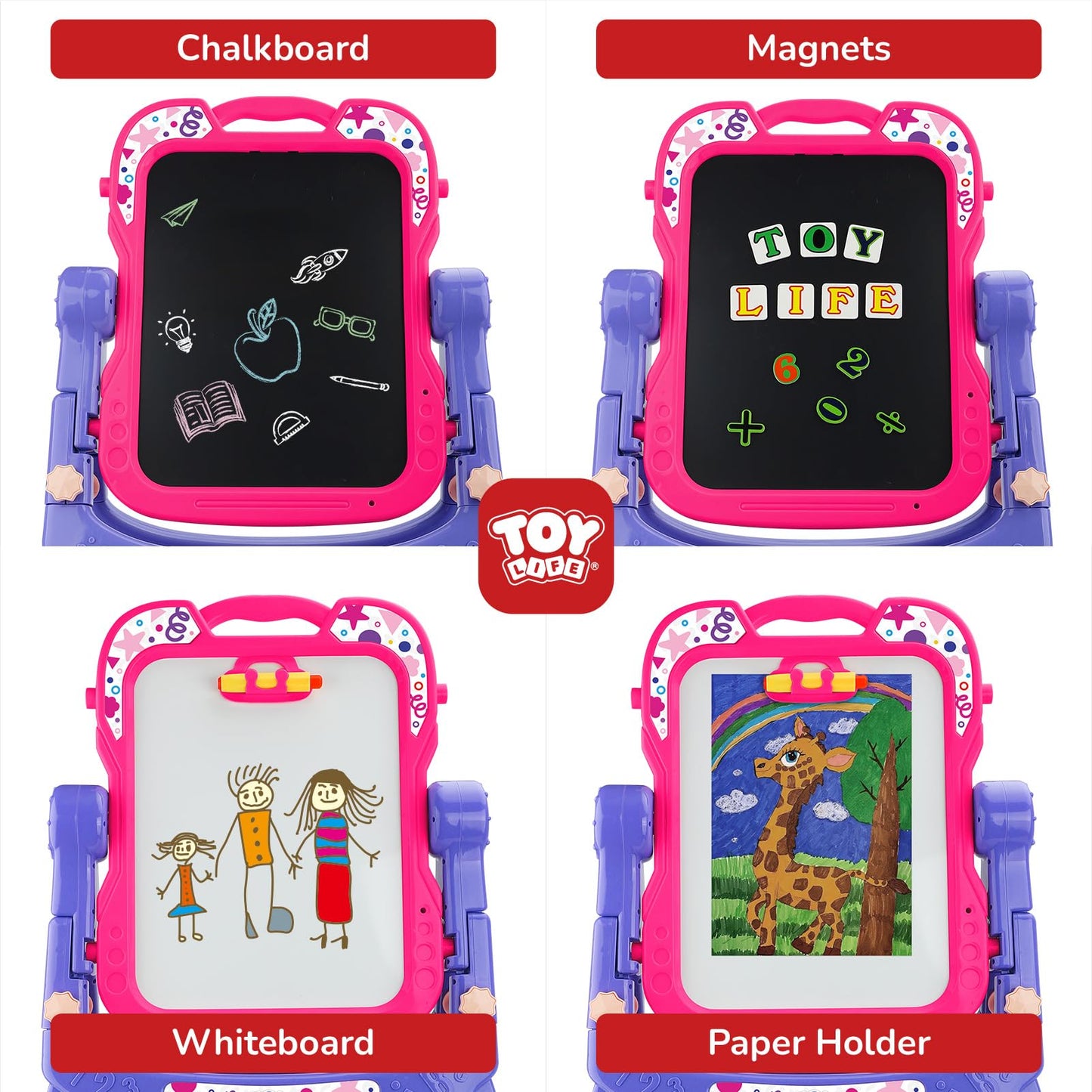 STEAM Life Art Easel for Kids - Double-Sided 4-in-1 with Magnetic Board & Chalkboard