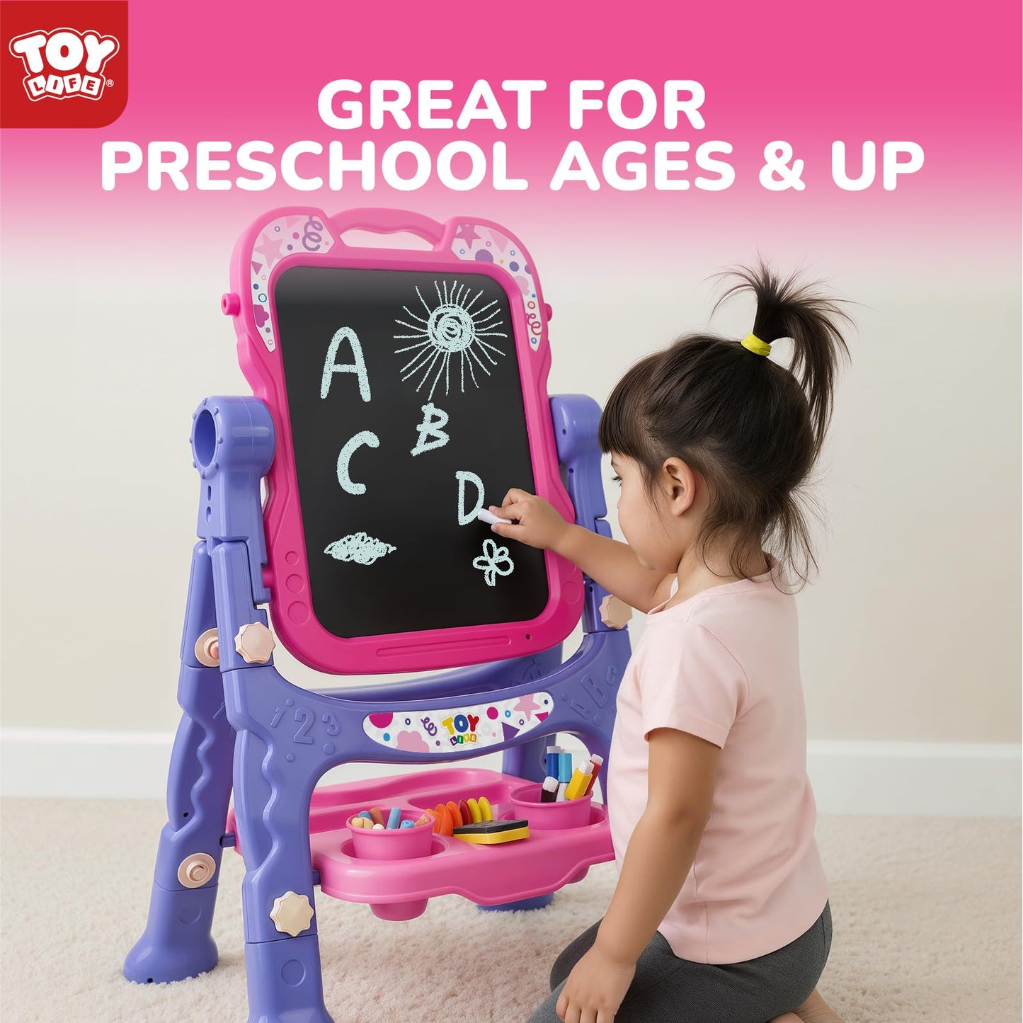 STEAM Life Art Easel for Kids - Double-Sided 4-in-1 with Magnetic Board & Chalkboard