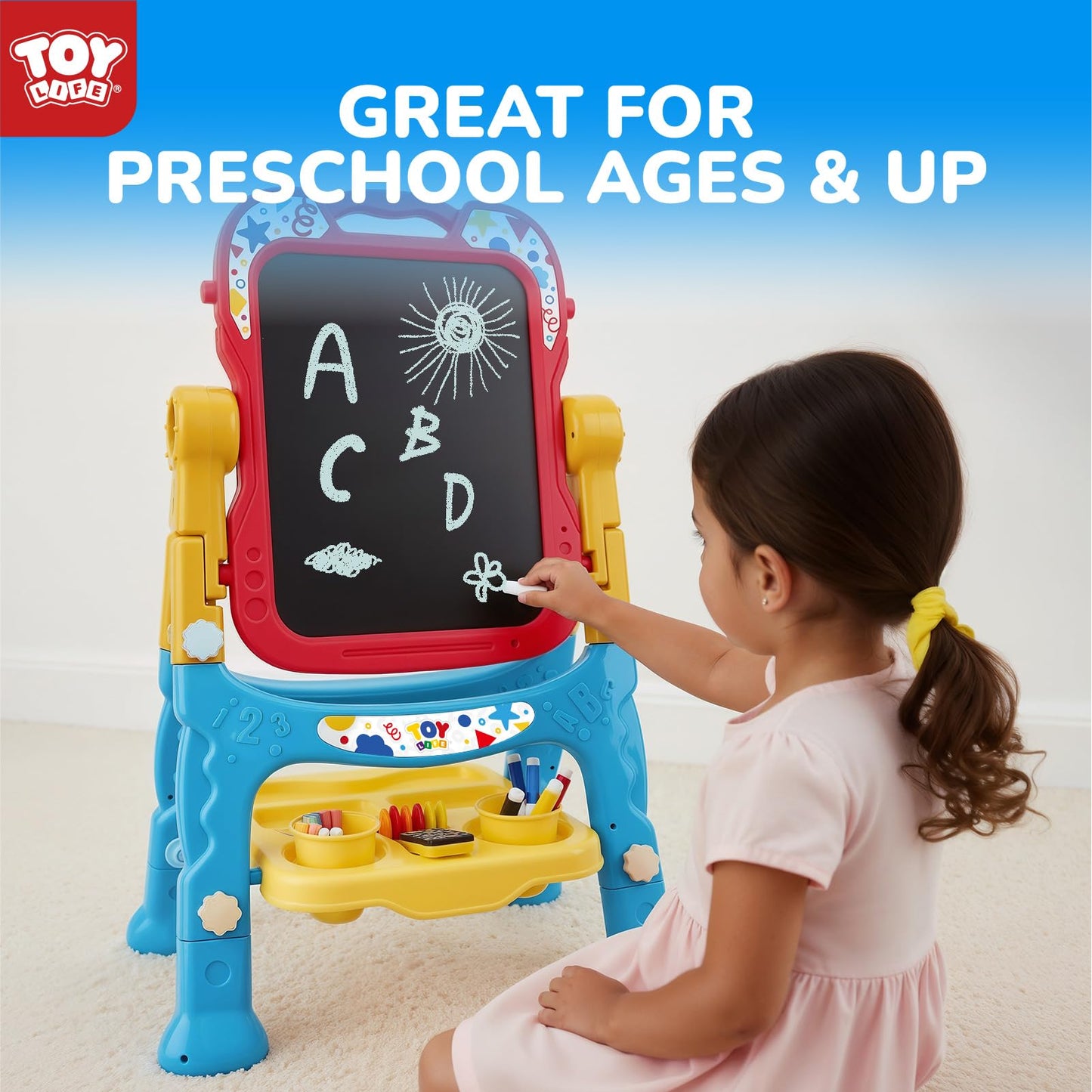 STEAM Life Large Art Easel for Kids – 4-in-1 Double-Sided Chalkboard & Whiteboard