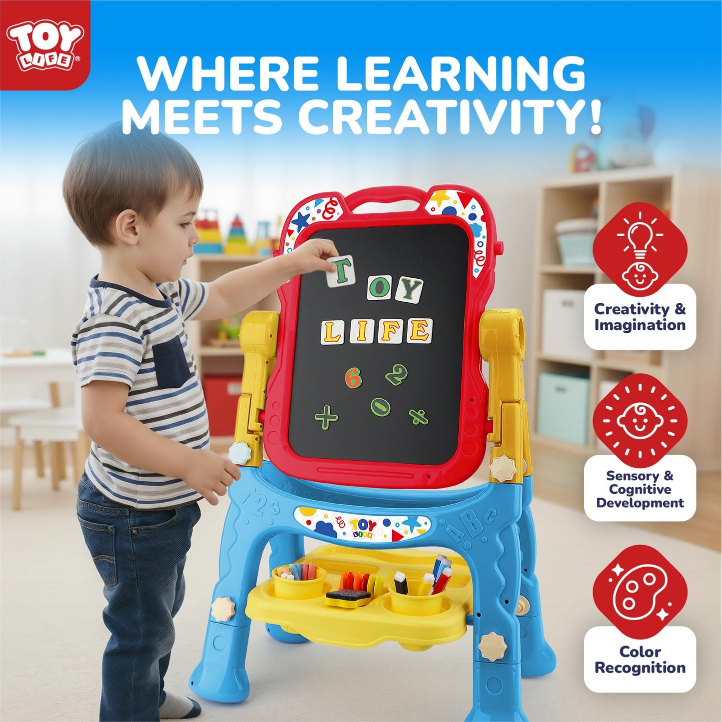 STEAM Life Large Art Easel for Kids – 4-in-1 Double-Sided Chalkboard & Whiteboard