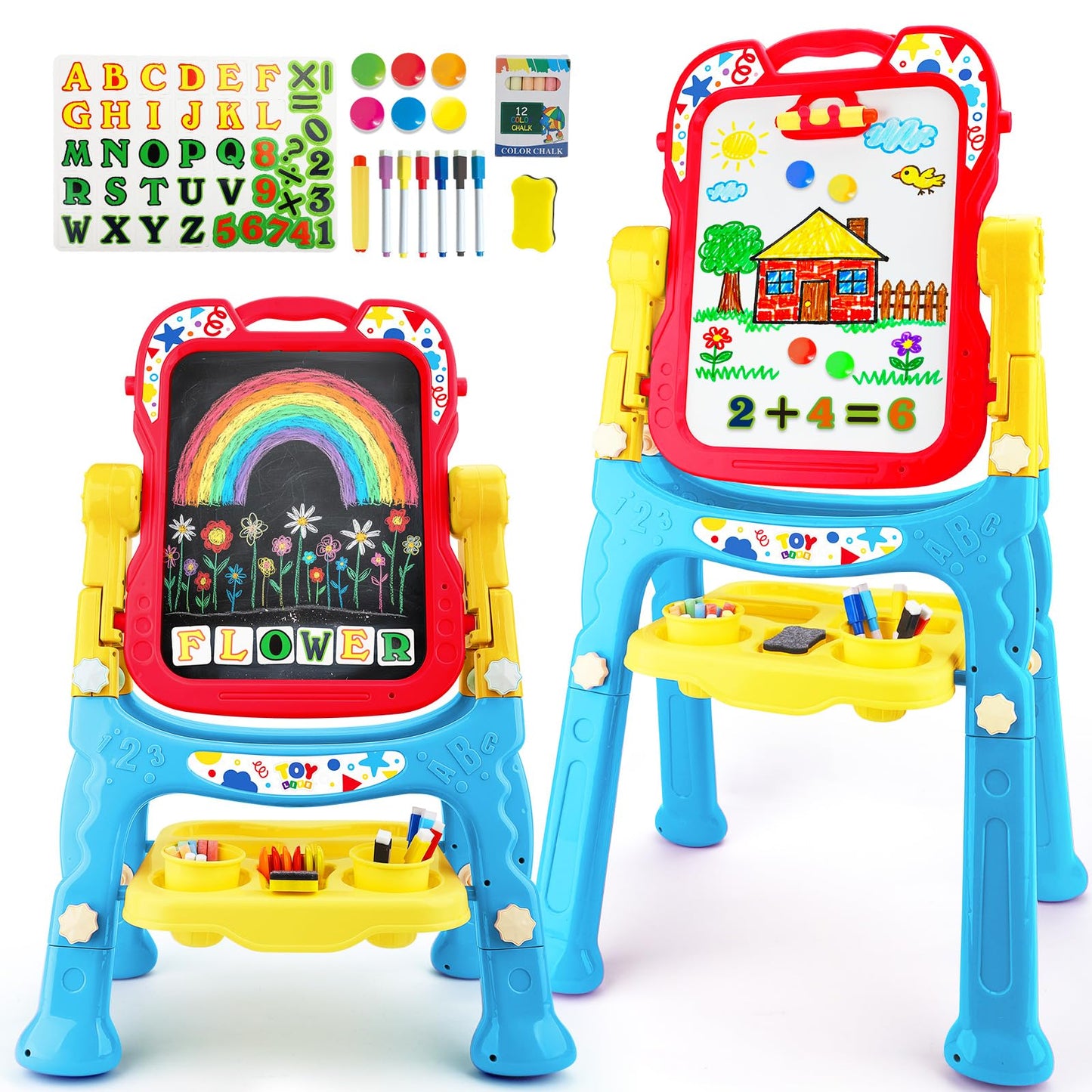 STEAM Life Large Art Easel for Kids – 4-in-1 Double-Sided Chalkboard & Whiteboard
