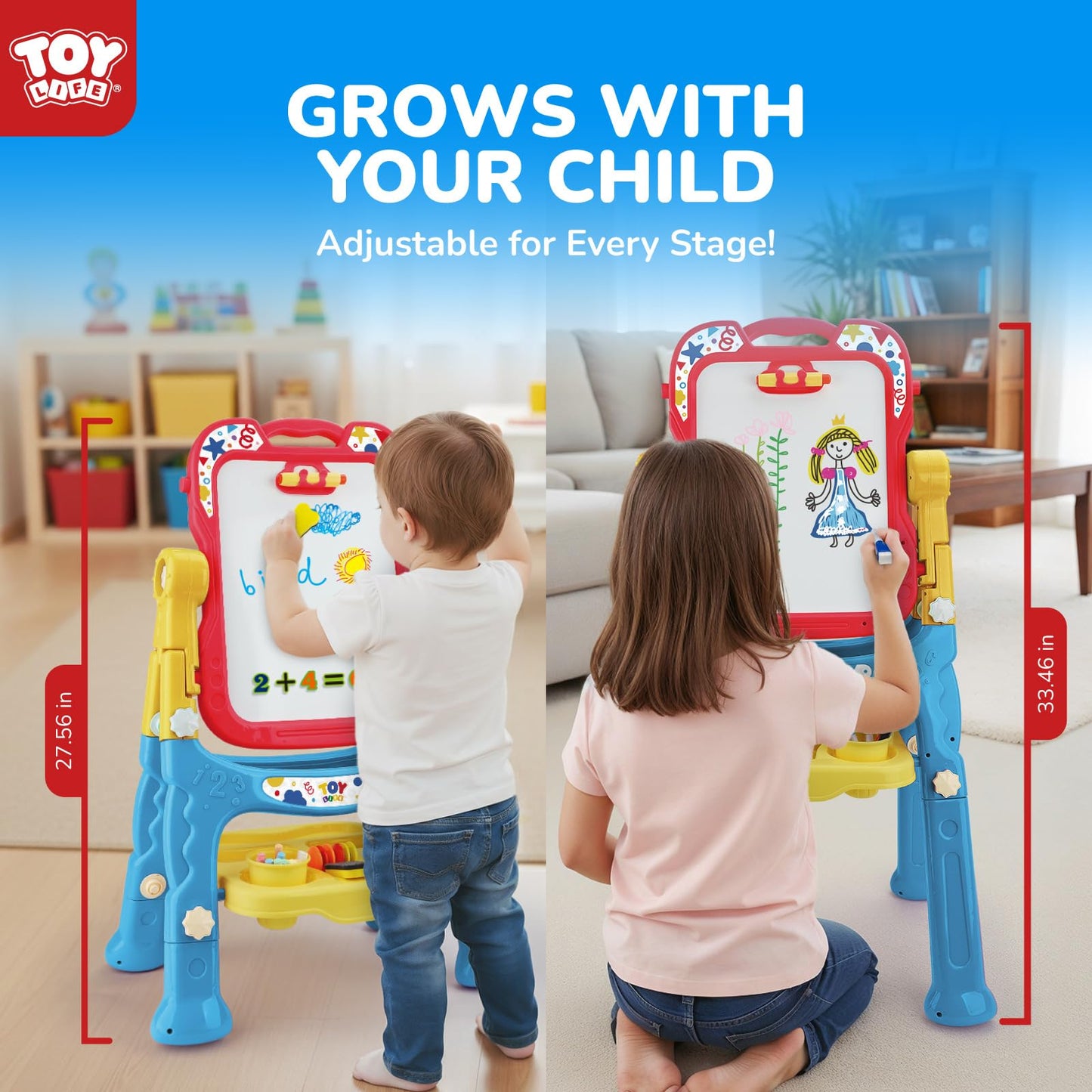 STEAM Life Large Art Easel for Kids – 4-in-1 Double-Sided Chalkboard & Whiteboard