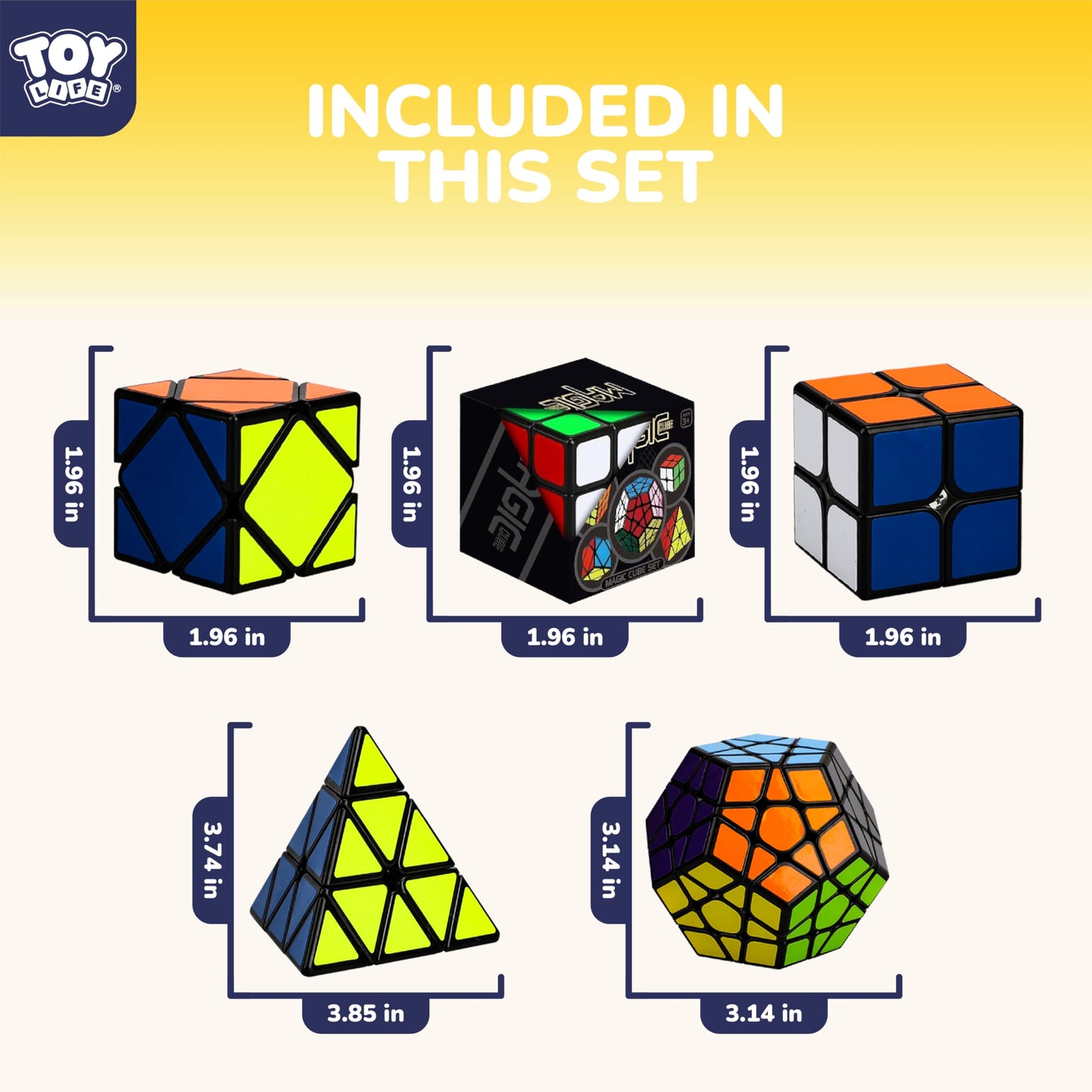 STEAM Life Speed Cube Set 5 Pack – 3x3, 2x2, Pyramid, Megaminx & Skewb
