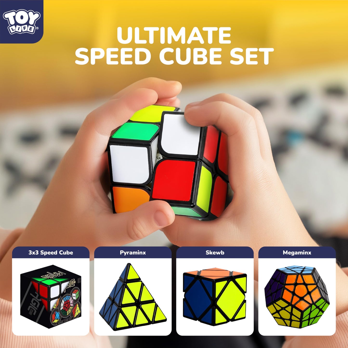 STEAM Life Speed Cube Set 5 Pack – 3x3, 2x2, Pyramid, Megaminx & Skewb