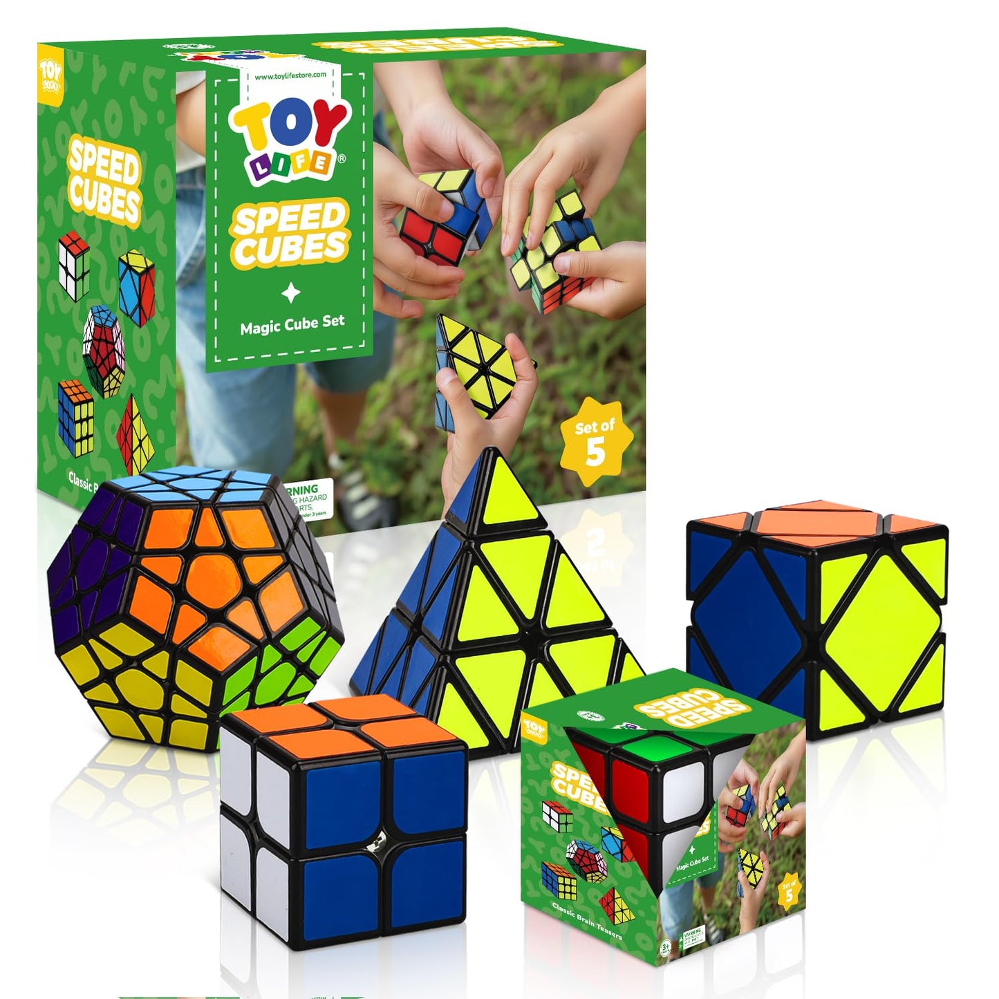 STEAM Life Speed Cube Set 5 Pack – 3x3, 2x2, Pyramid, Megaminx & Skewb