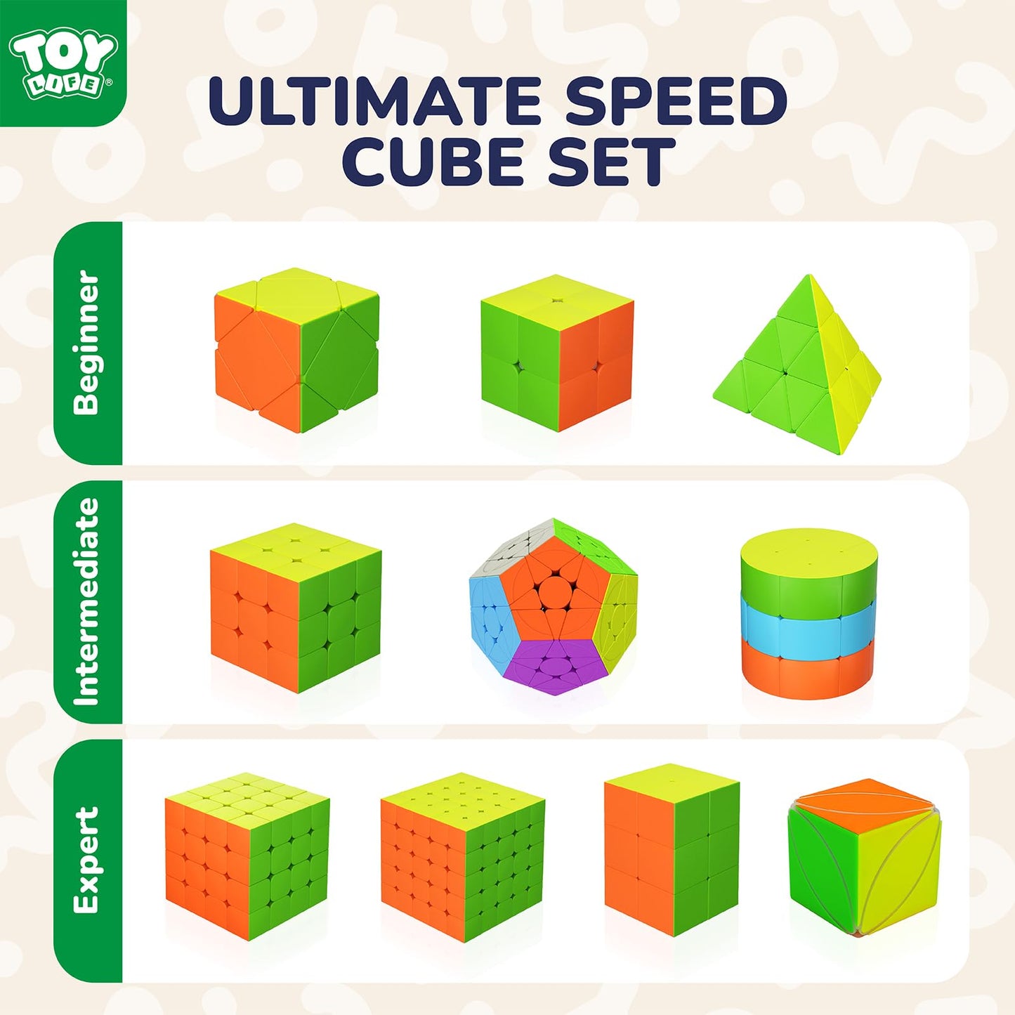 STEAM Life Speed Cube Set 10 Pack – 3x3, 2x2, 4x4, Pyraminx, Megaminx, Skew Cubes