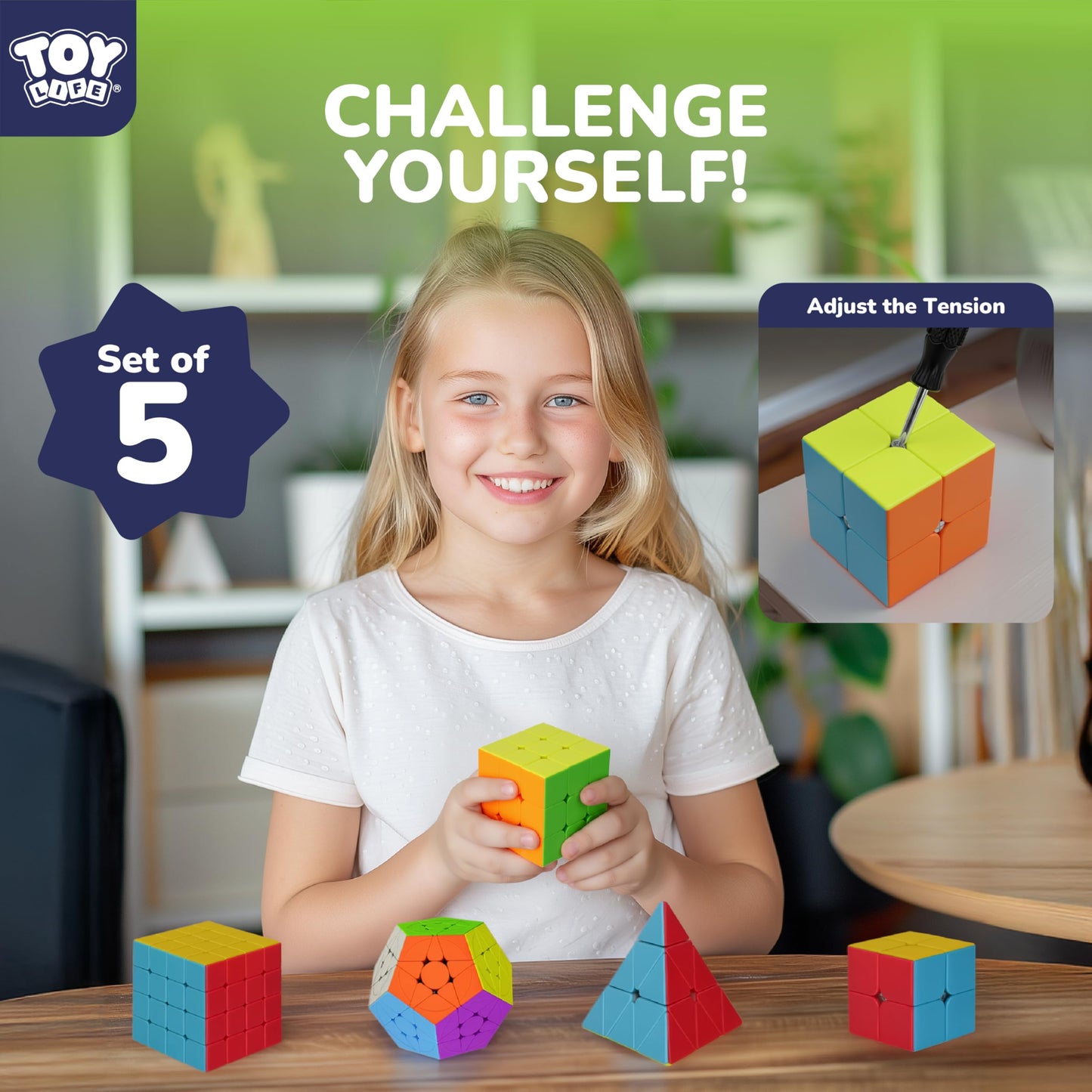 STEAM Life Speed Cube Set - 2x2, 3x3, 4x4, Megaminx & Pyramid – Stickerless Magic Cubes for Kids & Adults