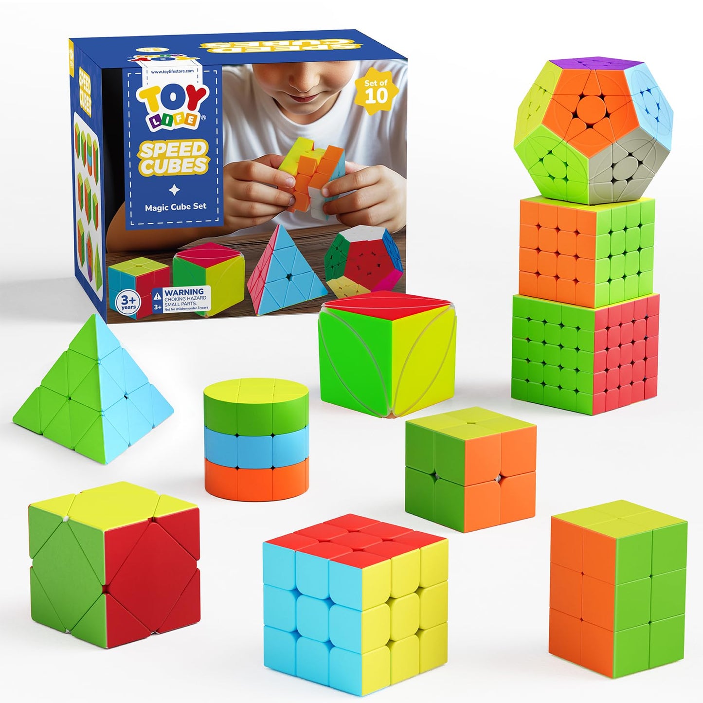 STEAM Life Speed Cube Set 10 Pack – 3x3, 2x2, 4x4, Pyraminx, Megaminx, Skew Cubes
